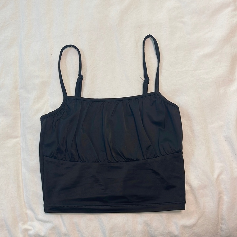 Divided silky black crop top